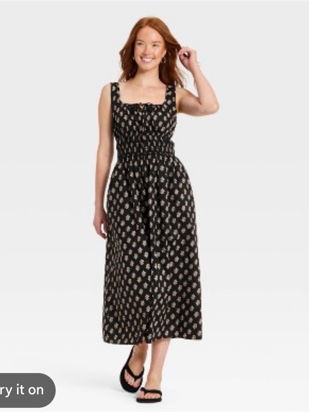 Universal Thread Black Midi Dress with Cream Floral Print